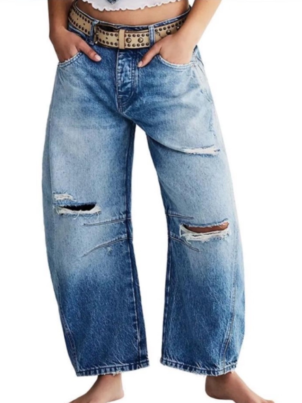 Free People Good Luck Mid-Rise Barrel Jeans #2760